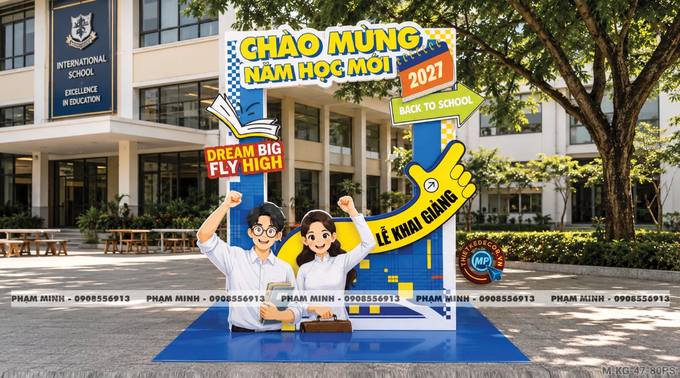 File thiết kế trang trí decor khung chụp ảnh checkin mừng lễ khai giảng chào mừng năm học mới cho trường cấp 2, cấp 3, khung ảnh lễ khai giảng trường quốc tế.