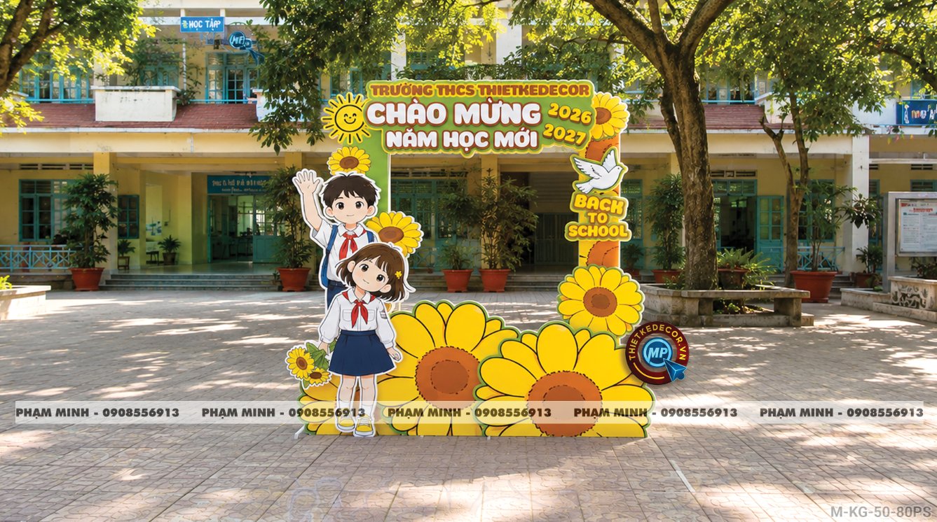 File thiết kế trang trí decor khung chụp ảnh checkin mừng lễ khai giảng chào mừng năm học mới cho trường cấp 1, cấp 2, khung ảnh lễ khai giảng trường quốc tế.