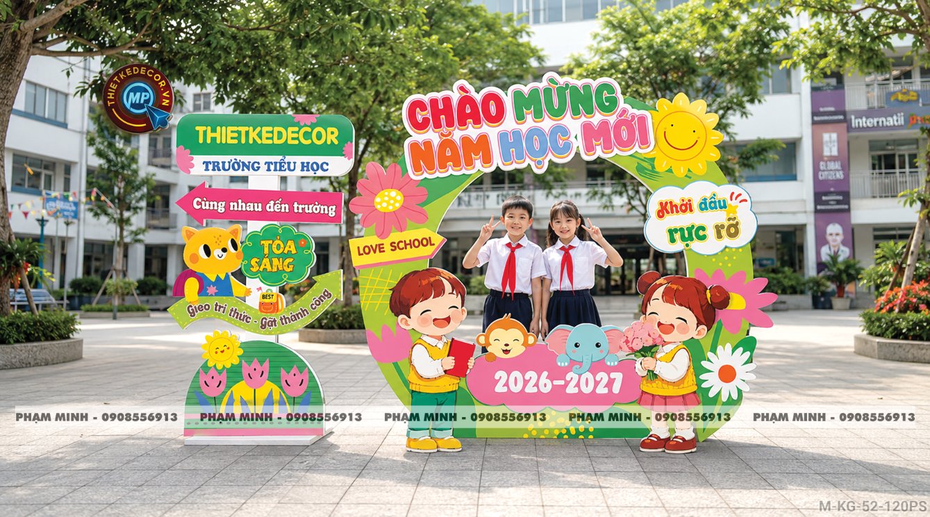 File thiết kế trang trí decor khung chụp ảnh checkin mừng lễ khai giảng chào mừng năm học mới cho trường cấp 1, cấp 2, khung ảnh lễ khai giảng trường quốc tế.