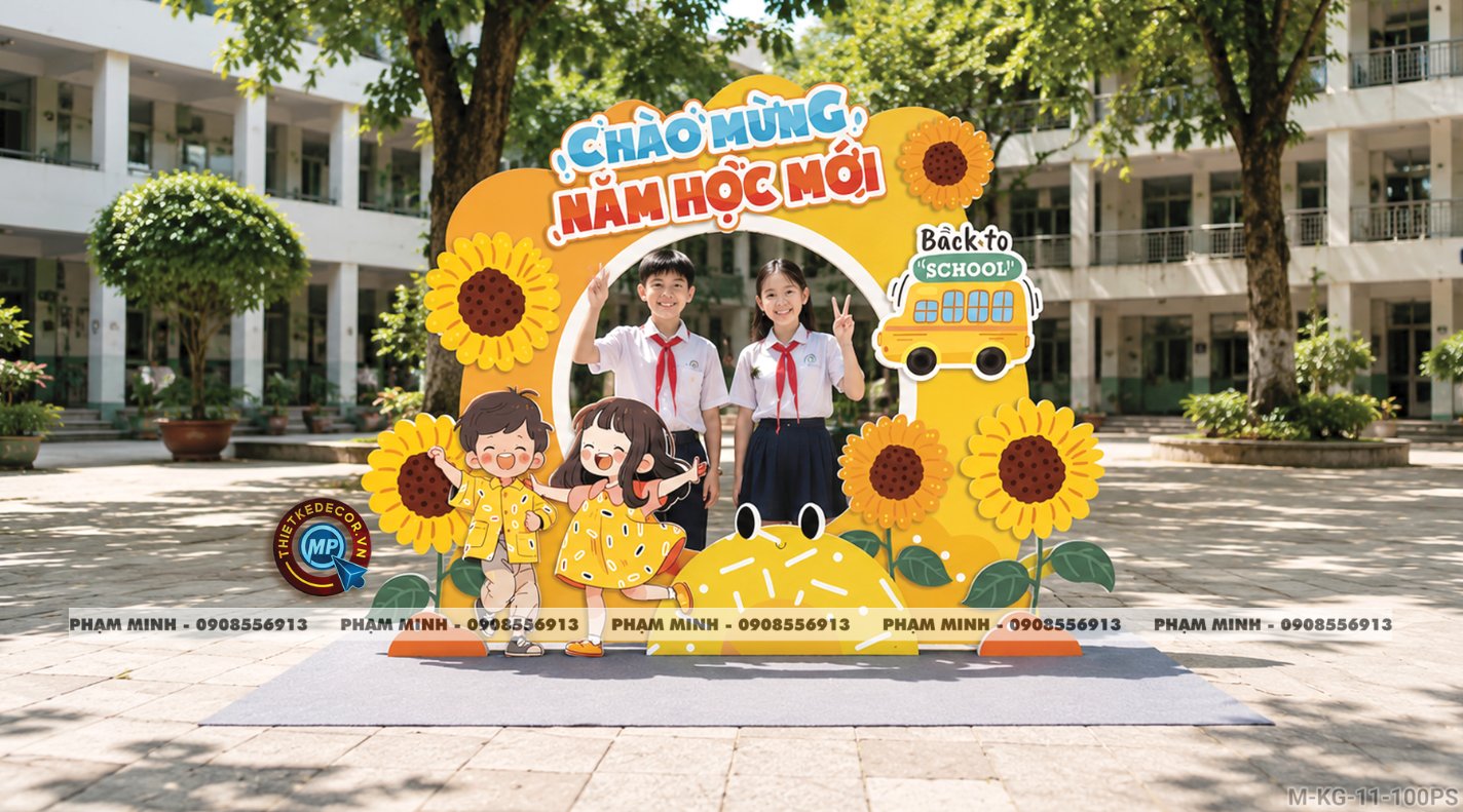 File thiết kế trang trí decor khung chụp ảnh checkin mừng lễ khai giảng chào mừng năm học mới cho trường cấp 1, cấp 2, khung ảnh lễ khai giảng trường quốc tế.