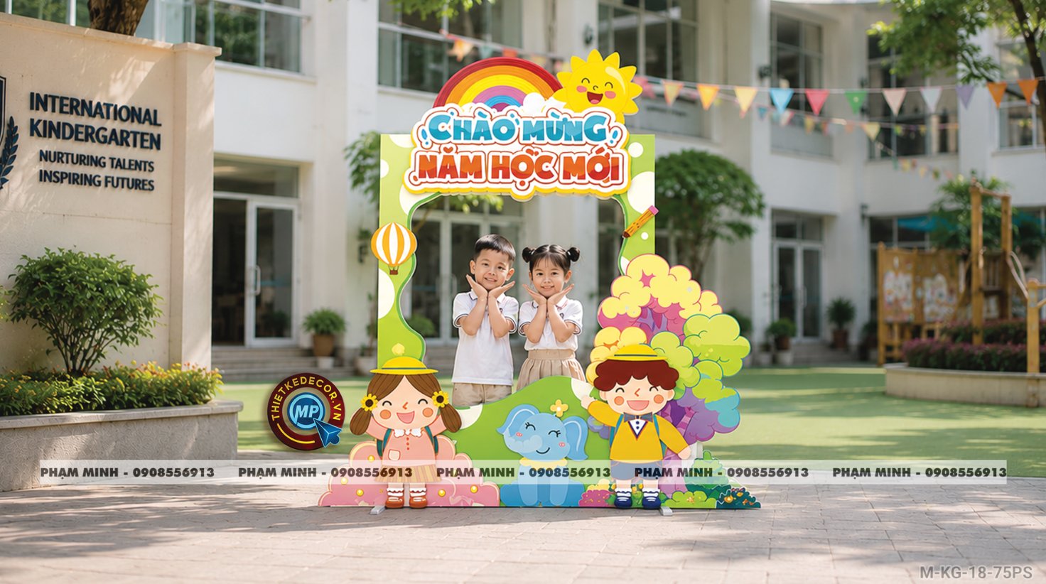 File thiết kế trang trí decor khung chụp ảnh checkin mừng lễ khai giảng chào mừng năm học mới cho trường cấp 1, cấp 2, khung ảnh lễ khai giảng trường quốc tế.