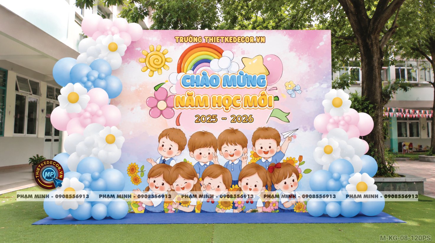 File thiết kế trang trí decor lễ khai giảng chào mừng năm học mới trường mầm non chụp ảnh check in cho trường mầm non, tiểu học, cấp 1, cấp 2, trường quốc tế.