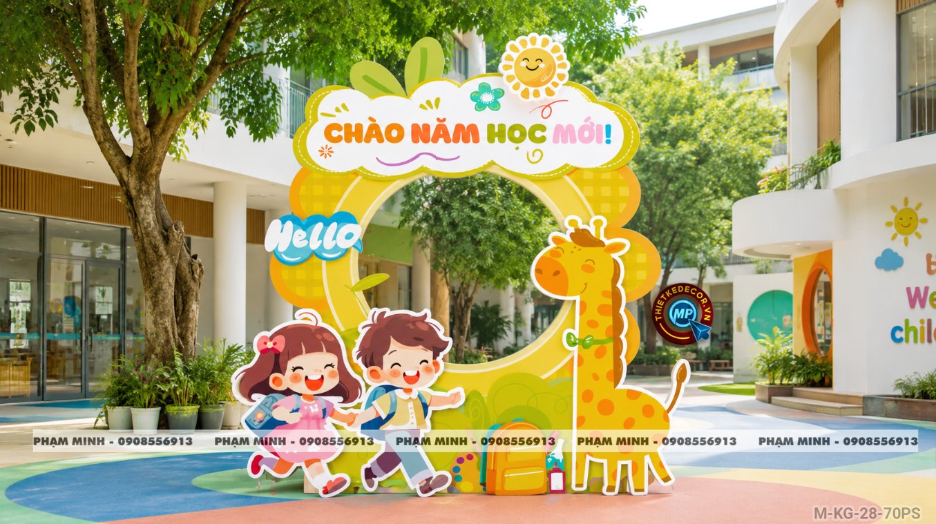 File thiết kế trang trí decor khung chụp ảnh checkin mừng lễ khai giảng chào mừng năm học mới cho trường cấp 1, cấp 2, khung ảnh lễ khai giảng trường quốc tế.
