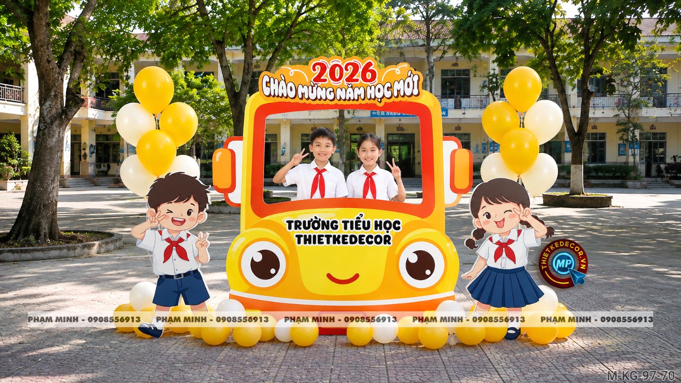 File thiết kế trang trí decor khung chụp ảnh checkin mừng lễ khai giảng chào mừng năm học mới cho trường cấp 1, cấp 2, khung ảnh lễ khai giảng trường quốc tế.