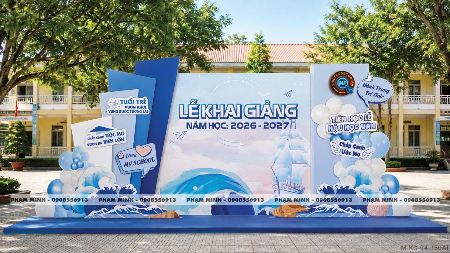 File thiết kế trang trí decor background mừng lễ khai giảng chào mừng năm học mới tone vàng chụp ảnh check in cho trường cấp 1 cấp 2, cấp 3, cổng chào lễ khai giảng trường quốc tế.